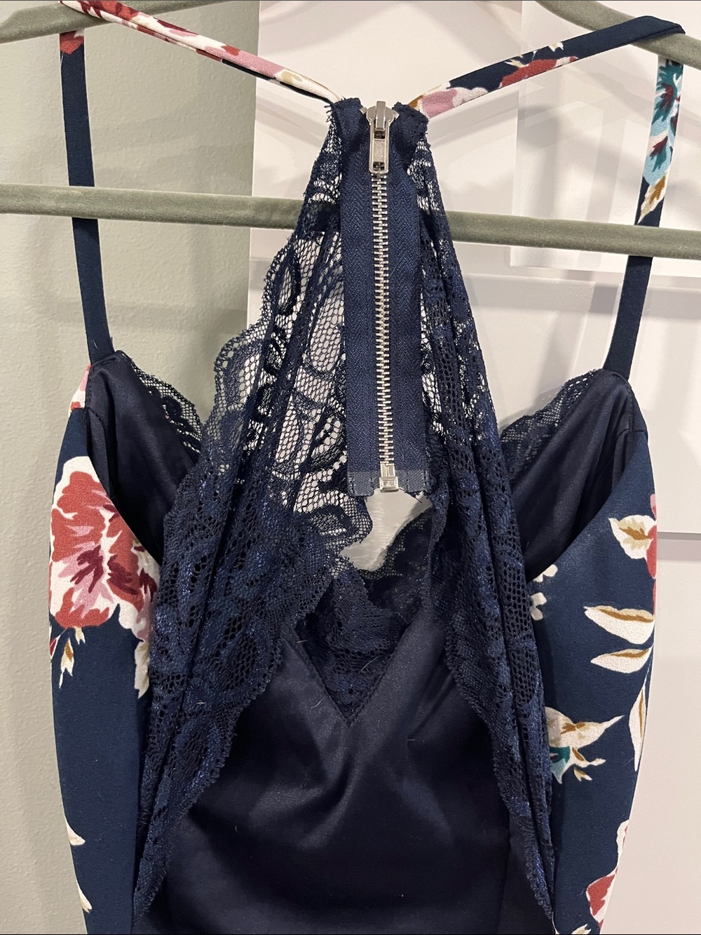 Speechless Navy Floral Mini Dress with Lace Back - Picture 3 of 4